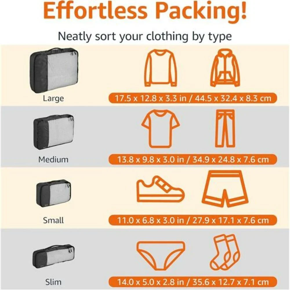 Lightweight packing cubes travel organizer set mesh luggage bags 4 piece black